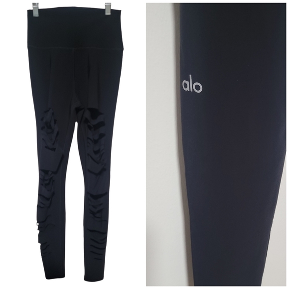 Alo Yoga Warrior High Waisted Cut Out Yoga Workout Full Length Leggings Size S - Picture 3 of 14